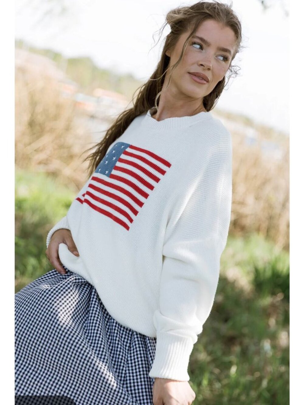 NWT Worth Collective American Honey Flag Oversized Sweater Cream Size S [jb] - Picture 2 of 7